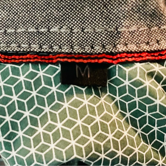 Strellson LS green gold black plaid dress shirt M embroidered logo red accents - Picture 3 of 5